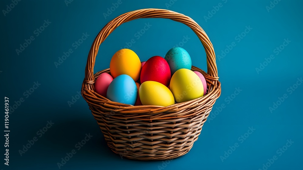 A vibrant Easter basket filled with colorful eggs, evoking joy and celebration, perfect for springtime festivities. A vibrant Easter basket filled with colorful eggs, evoking joy and celebration, perfect for springtime festivities.