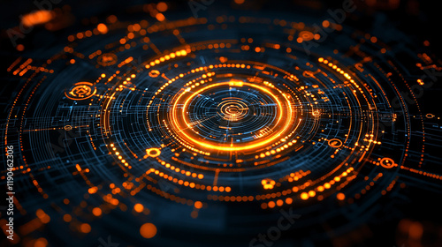 A Abstract, dark background with glowing orange concentric circles