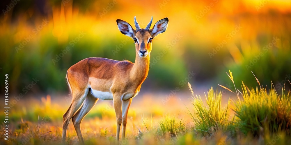 Fototapeta premium Adorable Impala Calf in African Savanna: Tilt-Shift Miniature Wildlife Photo