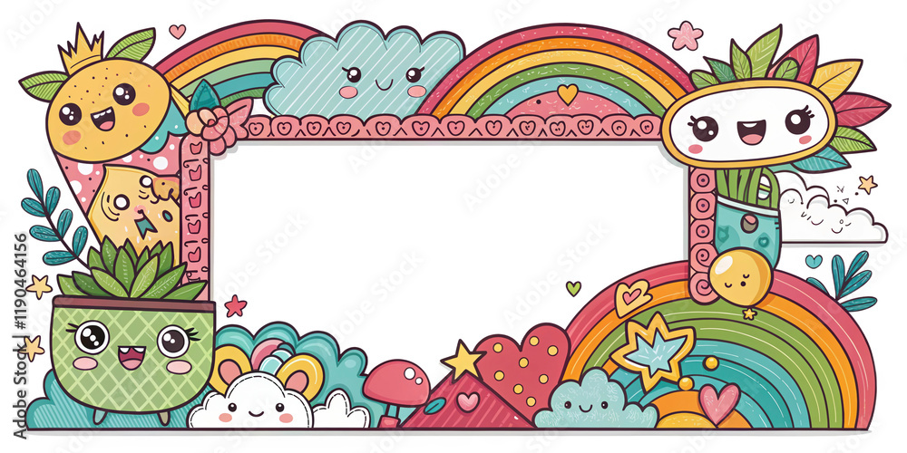 Fototapeta premium Design, Border, Frame, Card, Photo Frame, Texture, Graffiti Art, Cute Cartoon Pattern, Illustration Background