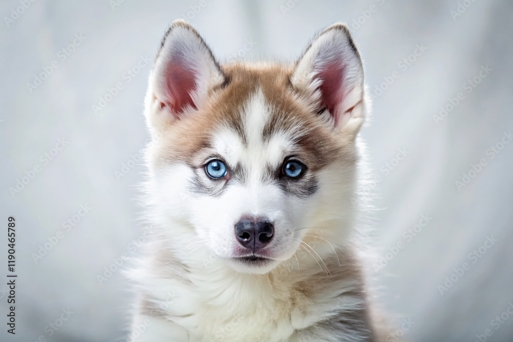 Adorable Siberian Husky Puppy Posing on White Background - Stock Photo Adorable Siberian Husky Puppy Posing on White Background - Stock Photo