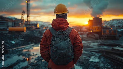 An engineer stands on a building construction site, representing development, maintenance, and infrastructure vision for renovation projects