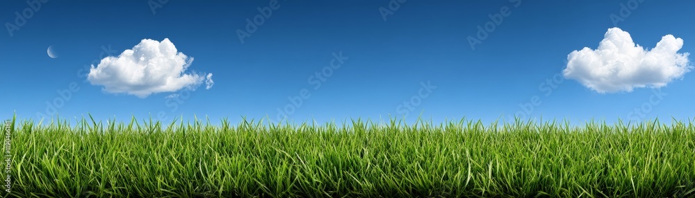 Green Fields and Blue Skies: A picturesque scene of a verdant grassy field stretching to the horizon beneath a vast blue sky dotted with fluffy white clouds. The image evokes a sense of peace. Green Fields and Blue Skies: A picturesque scene of a verdant grassy field stretching to the horizon beneath a vast blue sky dotted with fluffy white clouds. The image evokes a sense of peace.