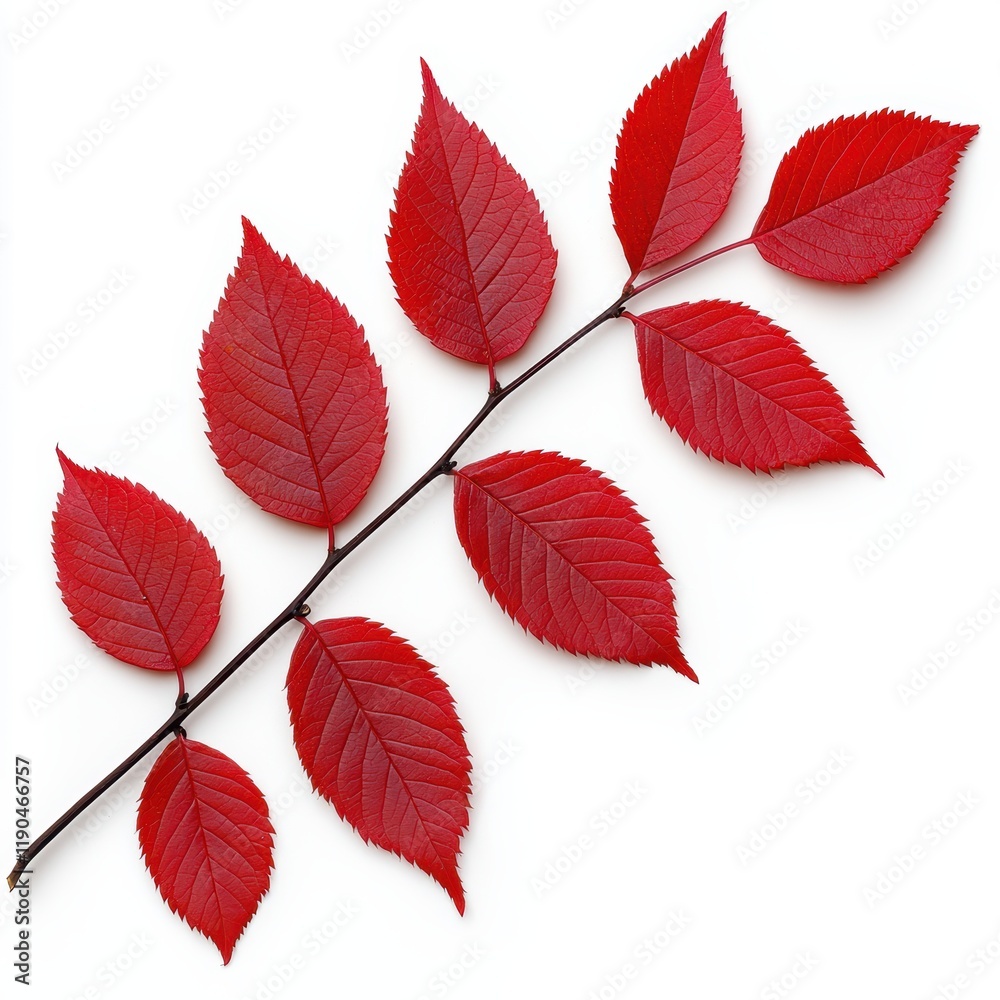 Bright Red Leaves on Branch Isolated on White Background Bright Red Leaves on Branch Isolated on White Background