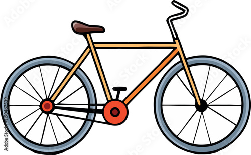 Orange bicycle standing out against white background