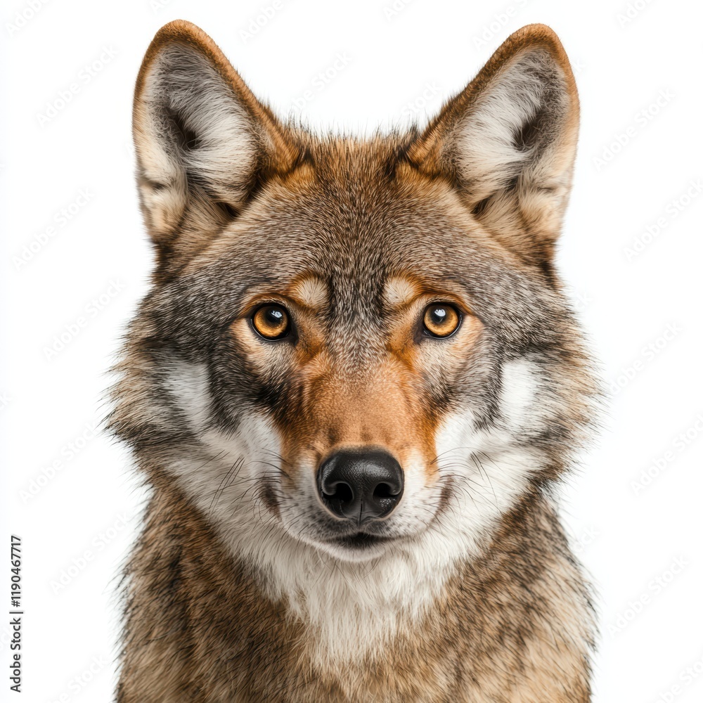 Realistic Portrait of a Wolf with Intense Amber Eyes and Fur Texture Realistic Portrait of a Wolf with Intense Amber Eyes and Fur Texture