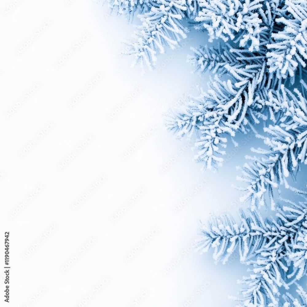 Frosted Pine Needles on a Soft White Background for Winter Decor Frosted Pine Needles on a Soft White Background for Winter Decor
