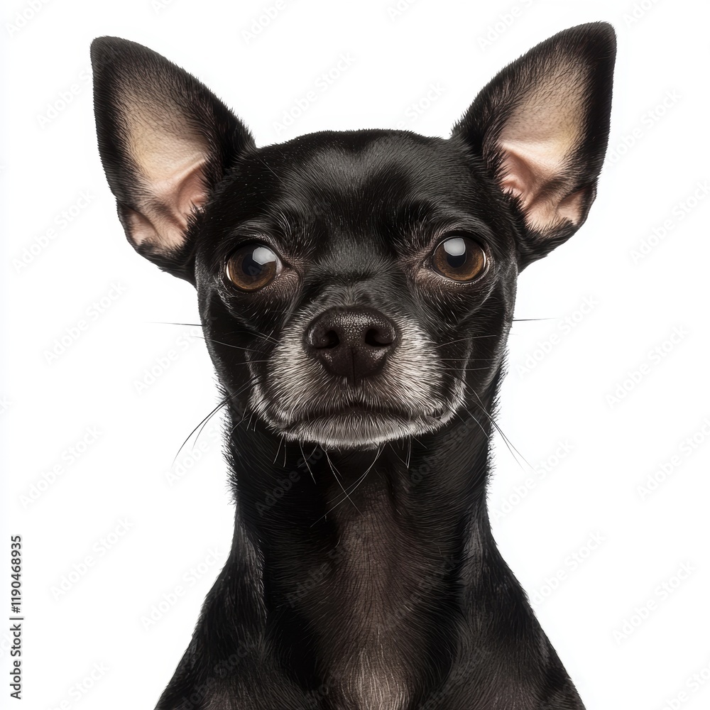 Portrait of a Black Chihuahua with Alert Expression and Fluffy Fur Portrait of a Black Chihuahua with Alert Expression and Fluffy Fur
