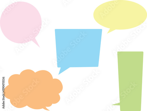 Speech bubble. Colorful. Pink, blue, yellow, green, orange. Vector illustration.