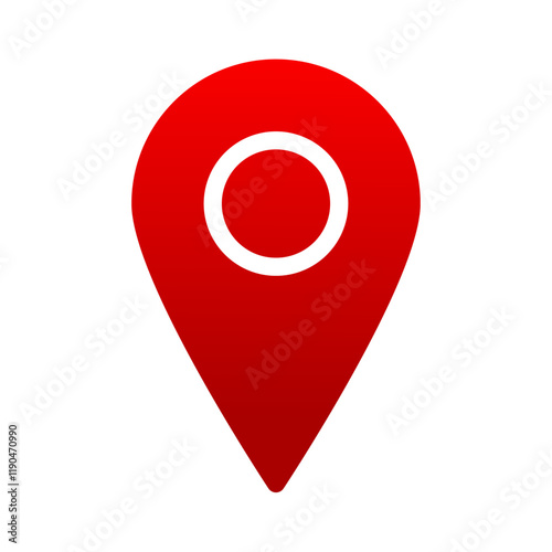 Red location pin icon, widely used in maps, vector art illustration.