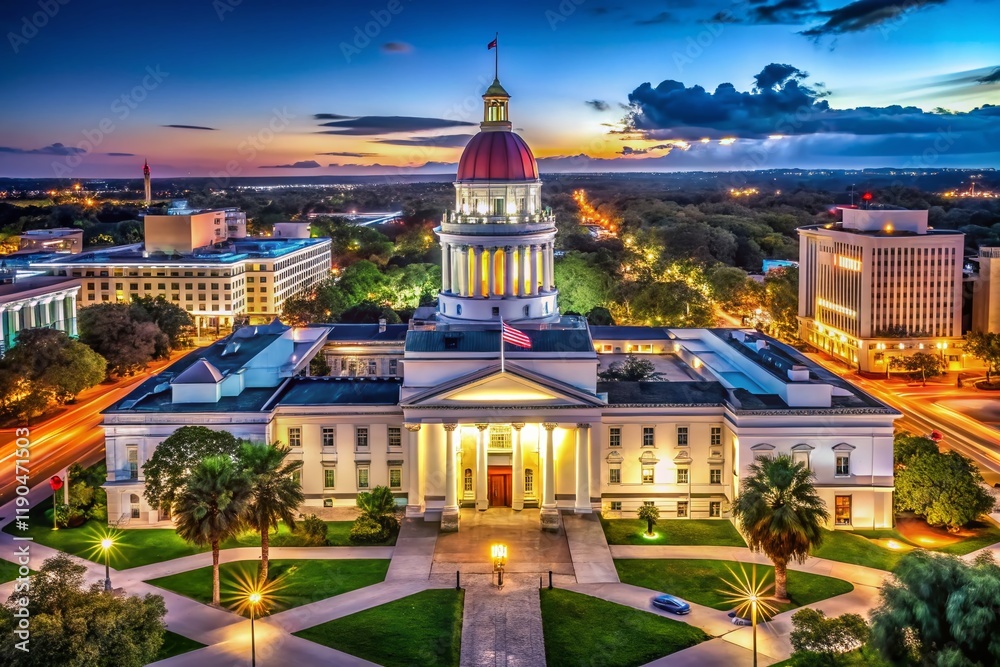 Fototapeta premium Aerial Night View of Tallahassee, Florida State Capitol Building