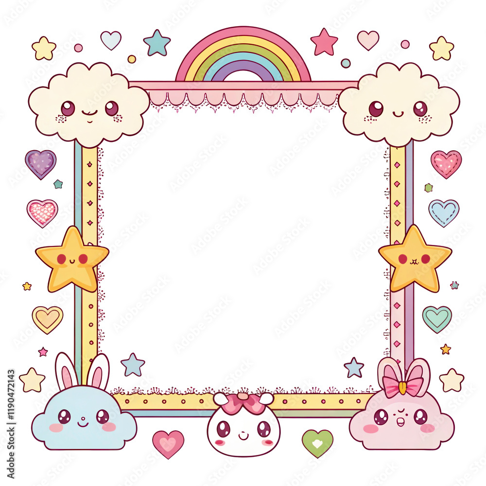 Fototapeta premium Design, photo frame, cover, border, card, cute cartoon pattern pixel art, beautiful, illustration background