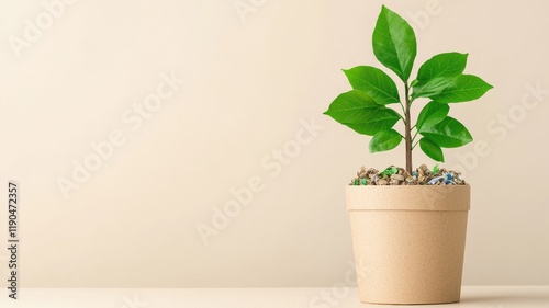 Wallpaper Mural Vibrant Green Leafed Plant Nestled in a Simple Pot Surrounded by Natural Light Creating a Fresh and Inviting Atmosphere Torontodigital.ca