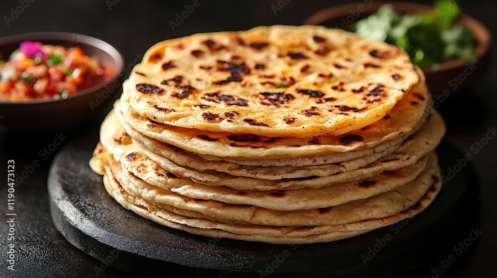 Stack of golden-brown flatbreads, close-up. Stack of golden-brown flatbreads, close-up.