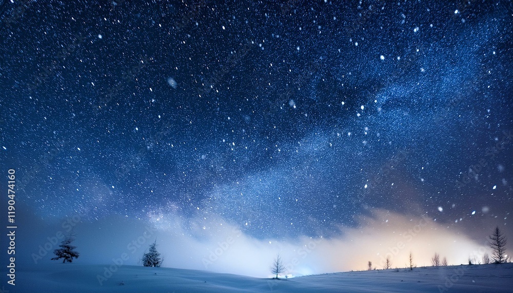 Naklejka premium 雪に包まれた森と満天の星空5