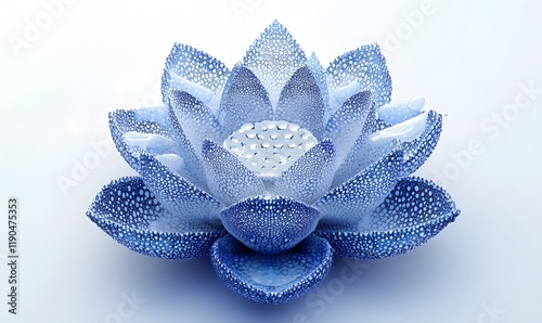 Blue ceramic lotus flower with water droplets.