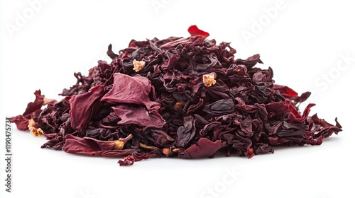Heap of dried roselle, hibiscus flower isolated on white background