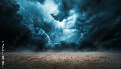 Dramatic desert landscape  fantasy background with dark skies and stormy clouds for product mock up