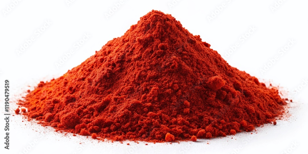 Aerial View of Red Chili Pepper Powder Pile, Isolated on White Background Aerial View of Red Chili Pepper Powder Pile, Isolated on White Background