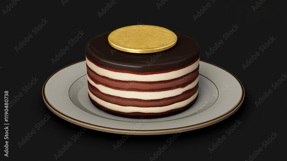 Layered Chocolate Dessert on Elegant Plate in Studio Setting with Soft Lighting Effects. Layered Chocolate Dessert on Elegant Plate in Studio Setting with Soft Lighting Effects.