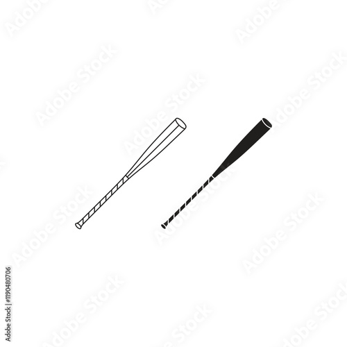 Baseball bat outline white clipart sport equipment vector on white background