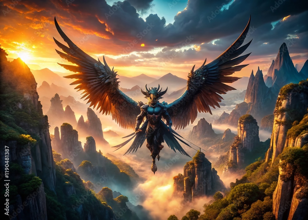 Aerial View of Realistic Demon Wings - Fantasy Landscape Drone Photography Aerial View of Realistic Demon Wings - Fantasy Landscape Drone Photography