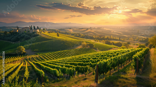 Wallpaper Mural Breathtaking vineyard landscape at sunset, showcasing lush green rows and rolling hills, perfect for wine-related promotions Torontodigital.ca