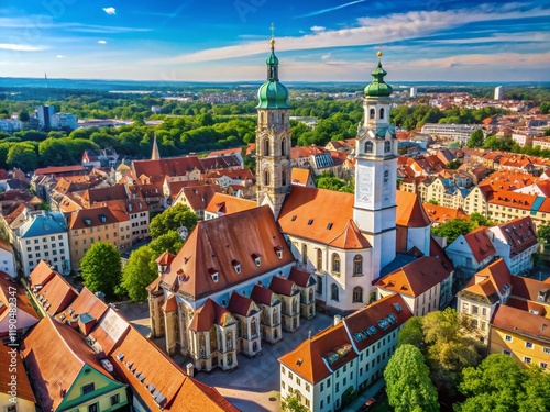 Wallpaper Mural Aerial View of St. Ulrich Church Augsburg, Germany - Drone Photography Torontodigital.ca