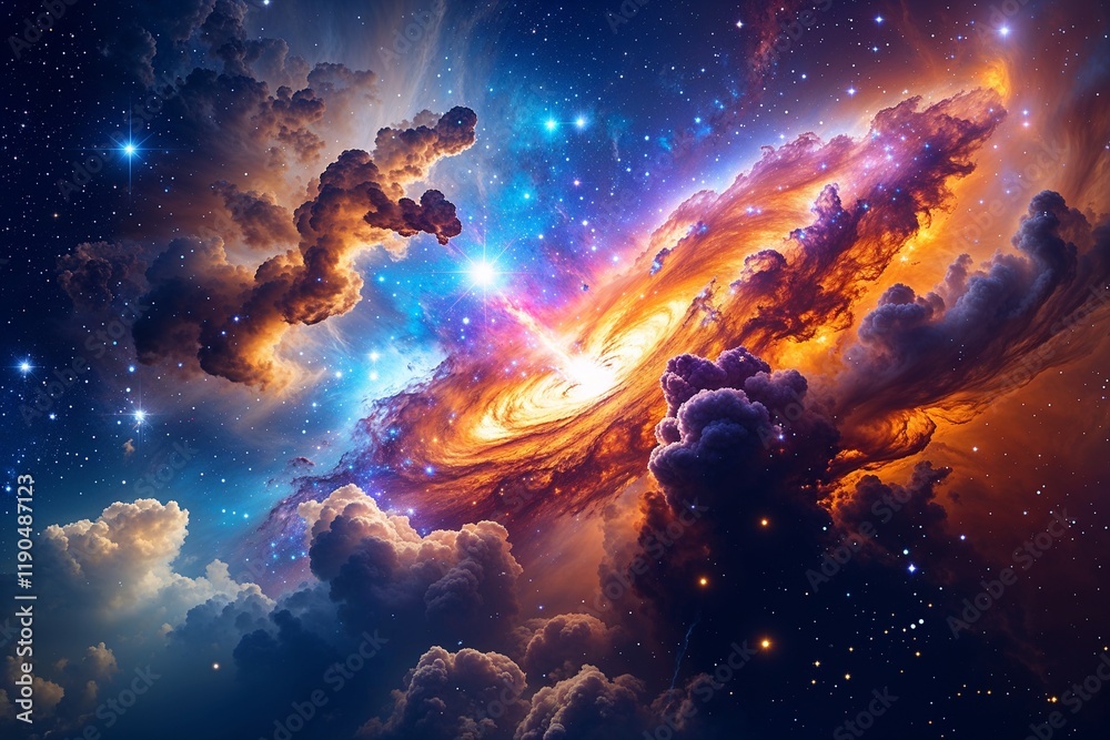 Fototapeta premium Colorful space galaxy cloud nebula. Stary night cosmos. Universe science astronomy. Supernova background wallpaper 