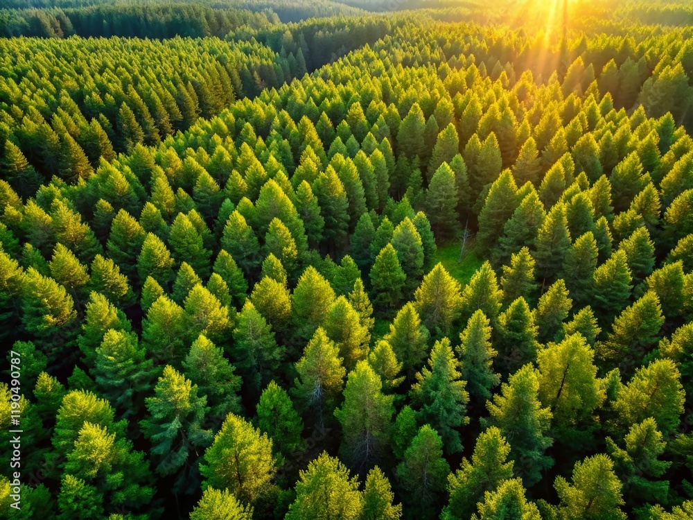 Fototapeta premium Aerial View of Young Pine Forest Growing Next to Mature Plantation