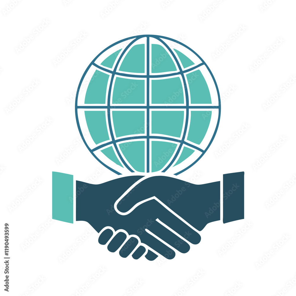Handshake with globe and grid illustration Handshake with globe and grid illustration