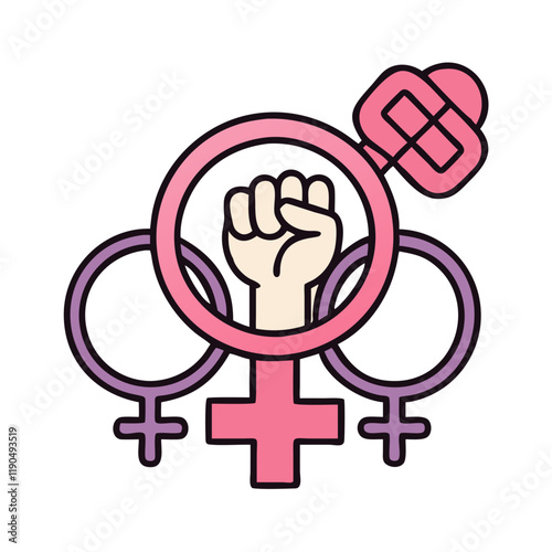 Feminist fist with interconnected symbols