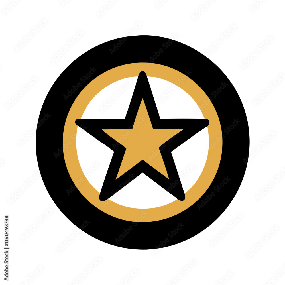 Black and gold star inside circular border Black and gold star inside circular border