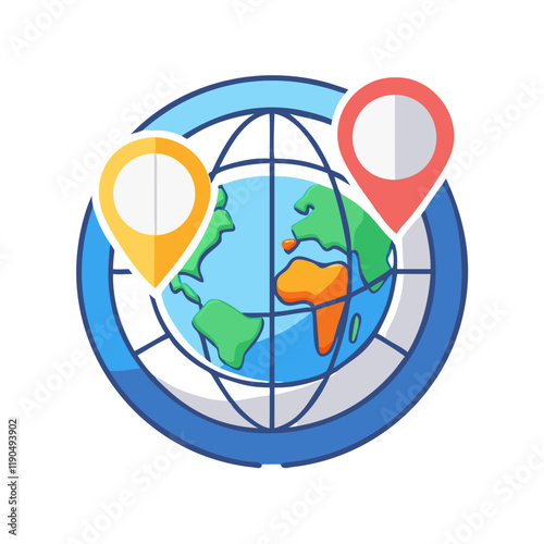 Globe with pins and locations in colorful design