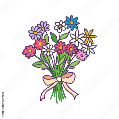 Bouquet of colorful flowers icon