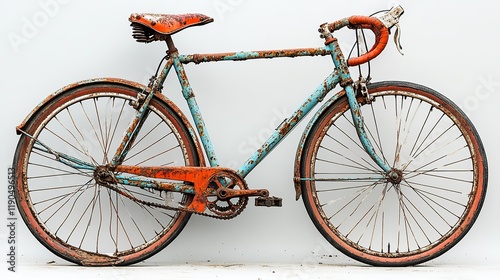An image displays a broken, rusty bicycle missing its pedals, highlighting neglect and disrepair