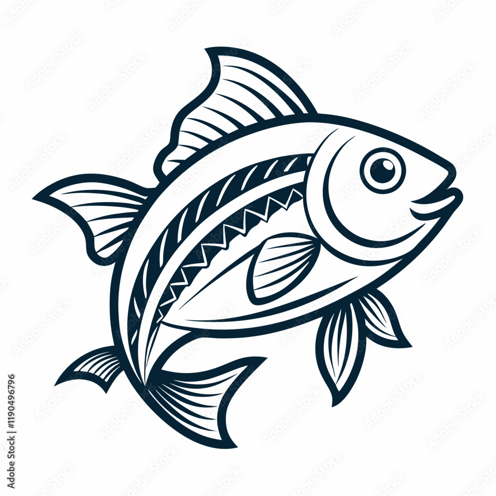 Naklejka premium Ornate Black and White Fish Silhouette Design