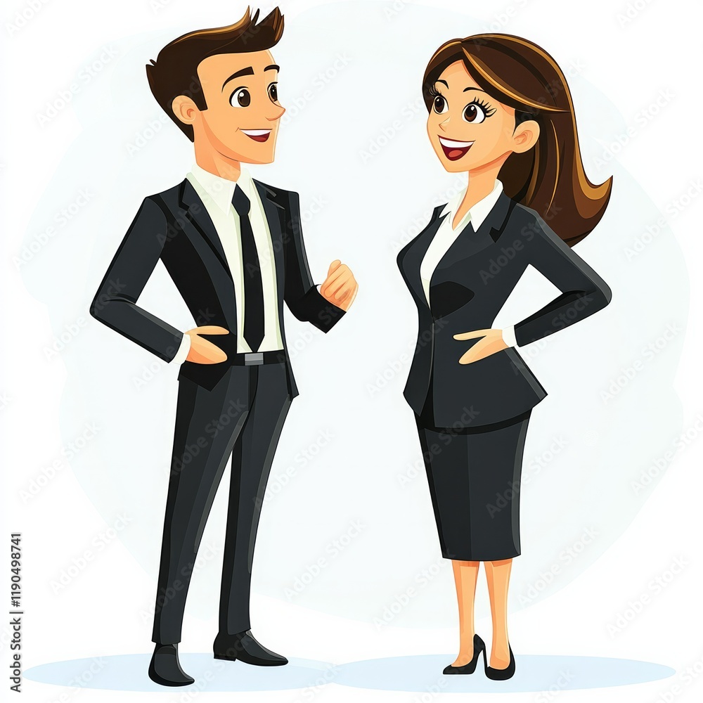 2 people in business attire having a conversation. 2 people in business attire having a conversation.