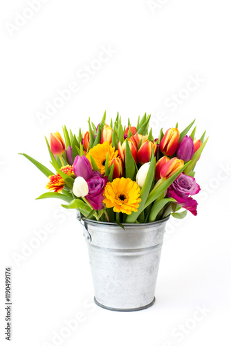 Wallpaper Mural flowers in a bucket on white background Torontodigital.ca