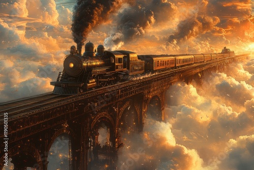 Skybound Steam Train Journey Above Cloudscape photo