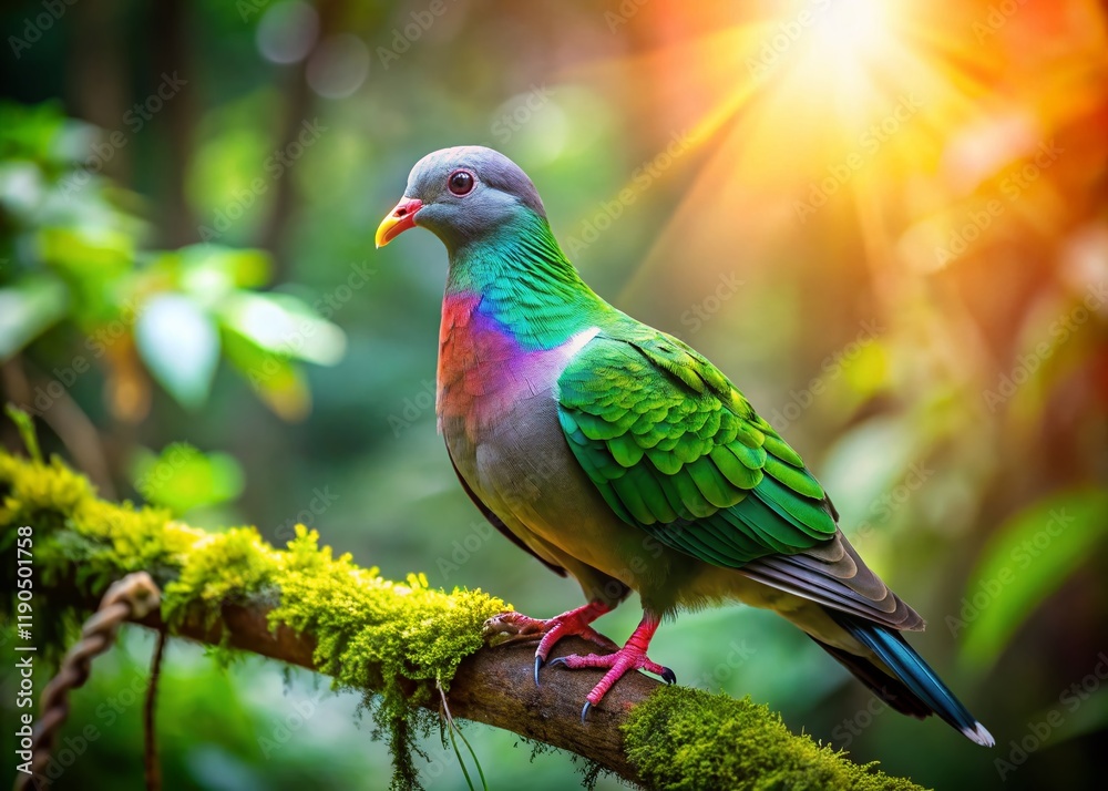 Fototapeta premium Asian Emerald Dove Bird in Forest, Beautiful Wildlife Photography, Columba pulchricollis