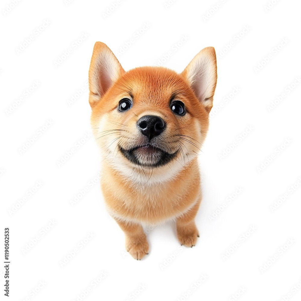 Smiling Shiba Inu Puppy Looking Up in Fisheye Style Smiling Shiba Inu Puppy Looking Up in Fisheye Style