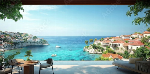 Coastal Villa Patio Sea View, Mediterranean Village, Relaxation photo