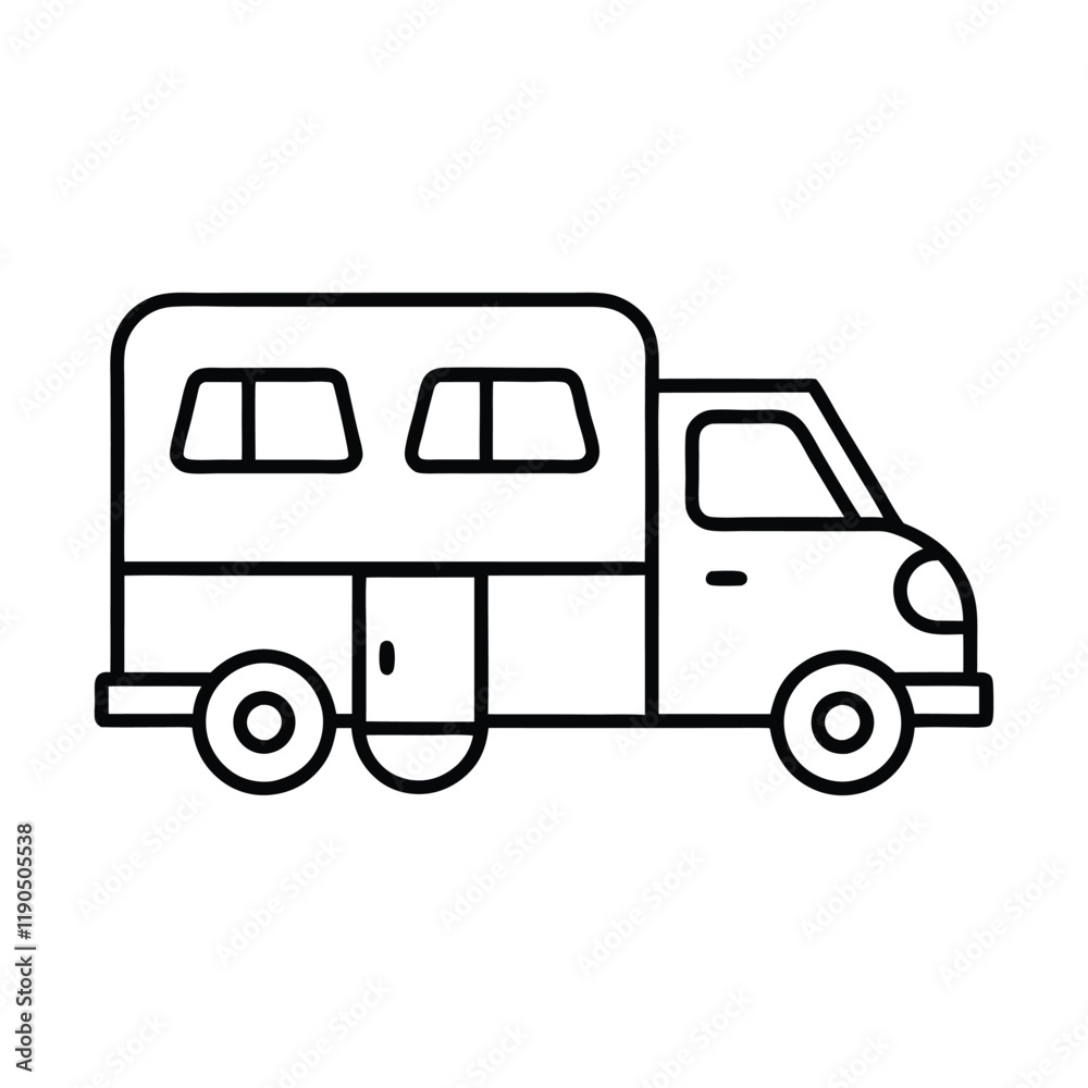 A vector icon of a moving van with furniture vector illustration. A vector icon of a moving van with furniture vector illustration.