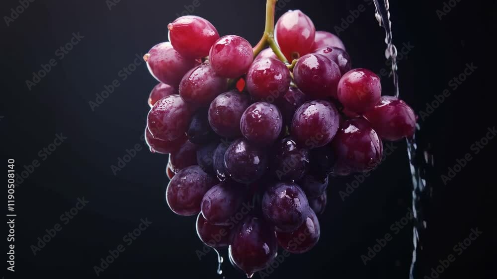 Refreshing Red Grapes Splashing in Water
