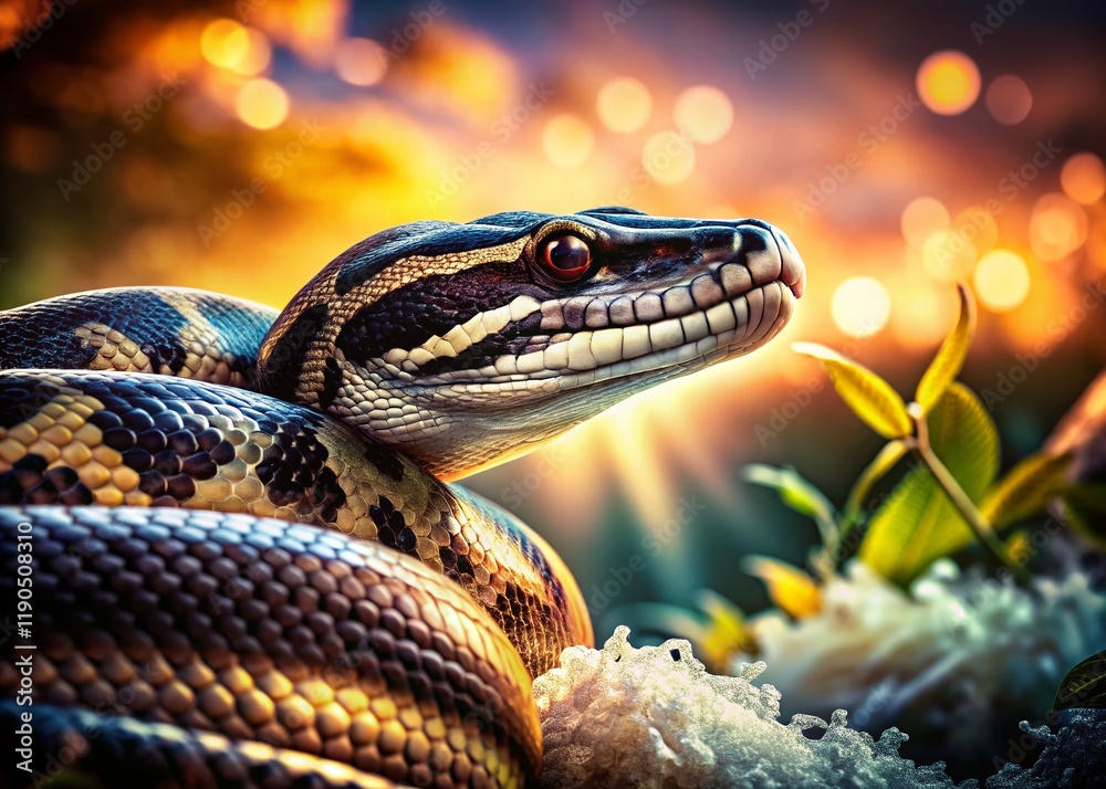 Fototapeta premium Black and White Python Double Exposure Stock Photo - Nature & Reptile Abstract Art