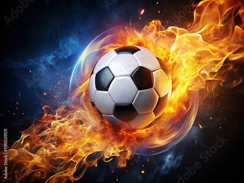 Blazing Soccer Ball: Macro Shot of High-Velocity Impact with Fire Burst