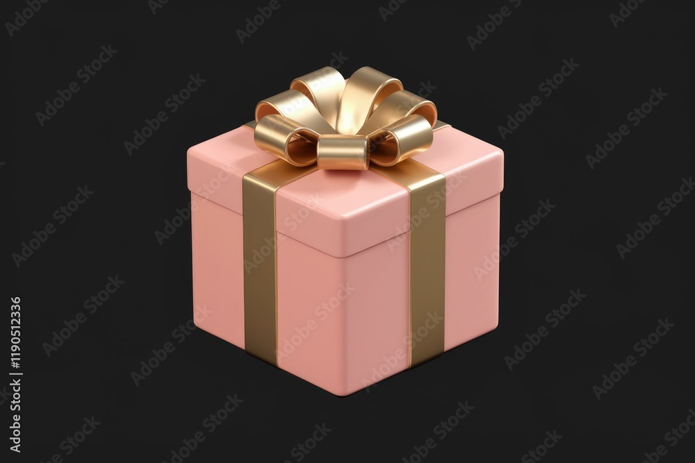 Fototapeta premium A pink gift box with a gold ribbon, symbolizing celebration and presents.