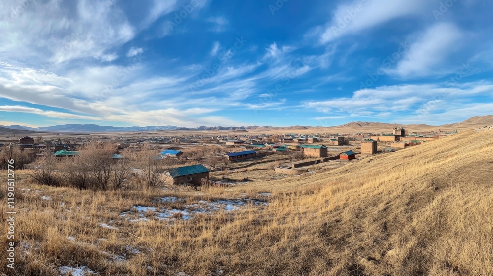Naklejka premium Panoramic View of a Rural Village