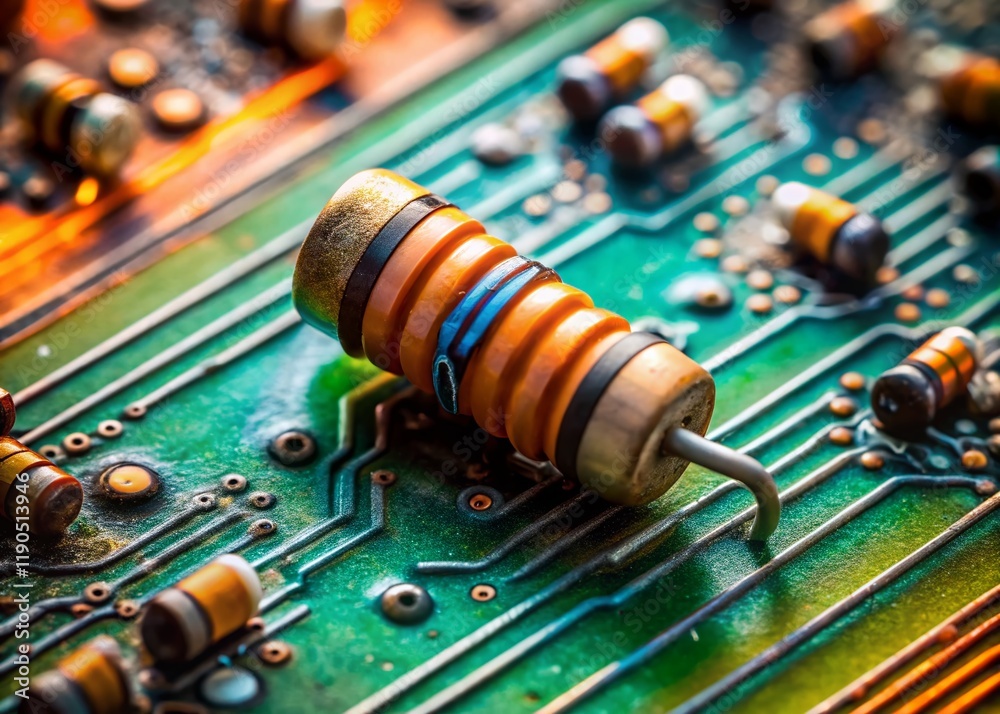 Burnt Resistor on Circuit Board: Minimalist Electronics Failure Stock Photo Burnt Resistor on Circuit Board: Minimalist Electronics Failure Stock Photo